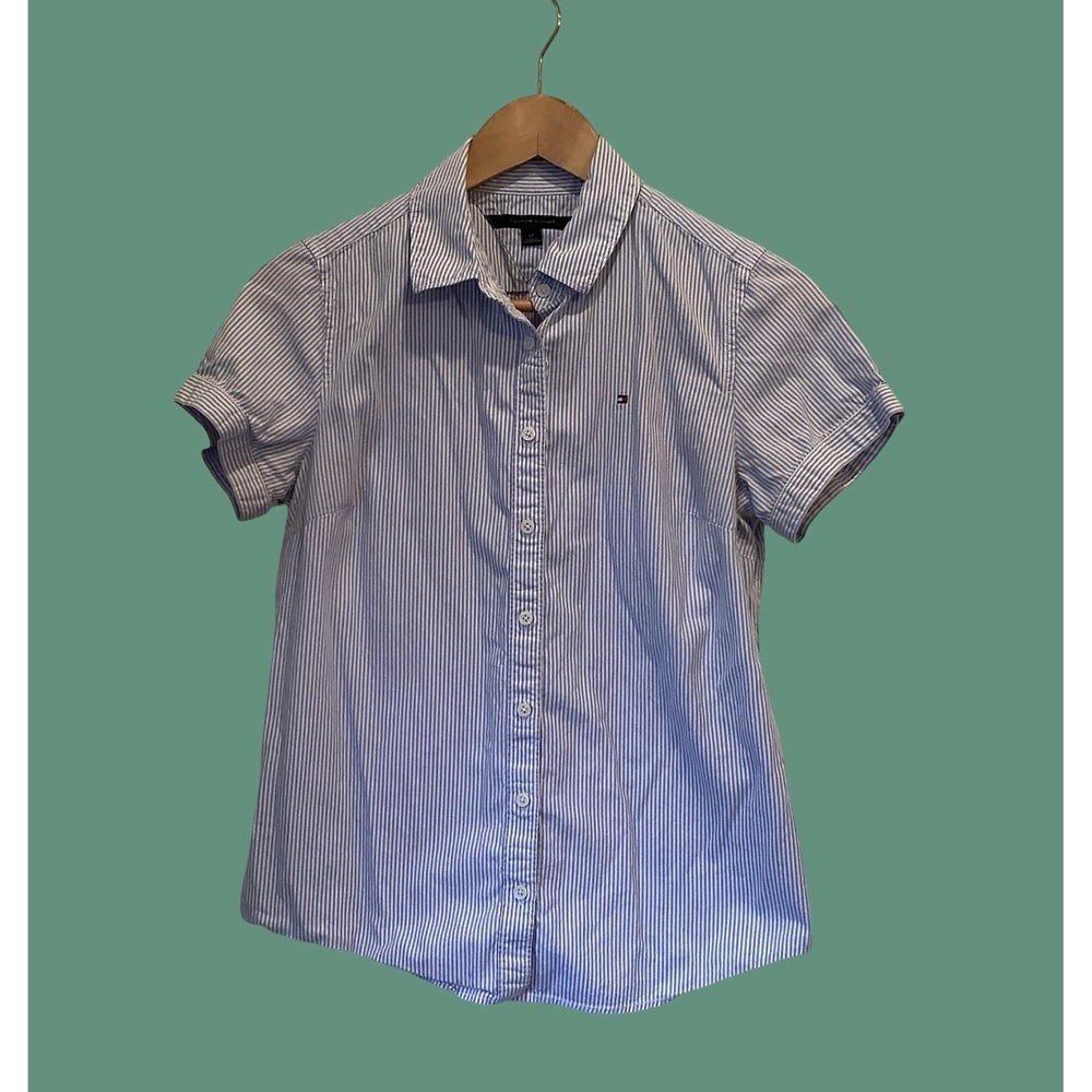 Tommy Hilfiger Light Blue Striped Button Down Shirt Sz S Casual Nautical Preppy
